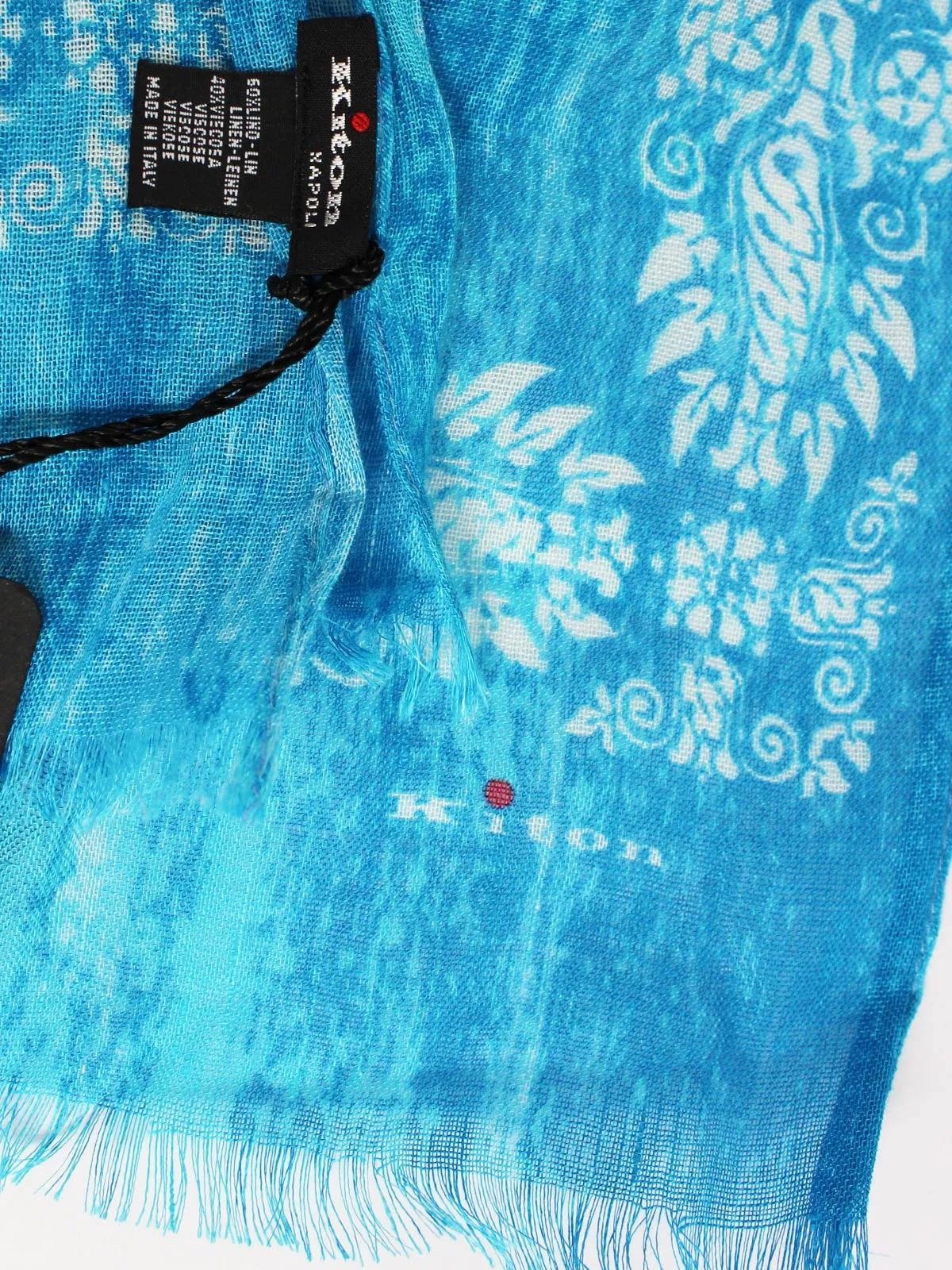 Kiton Scarf Aqua Floral Design - Linen FINAL SALE