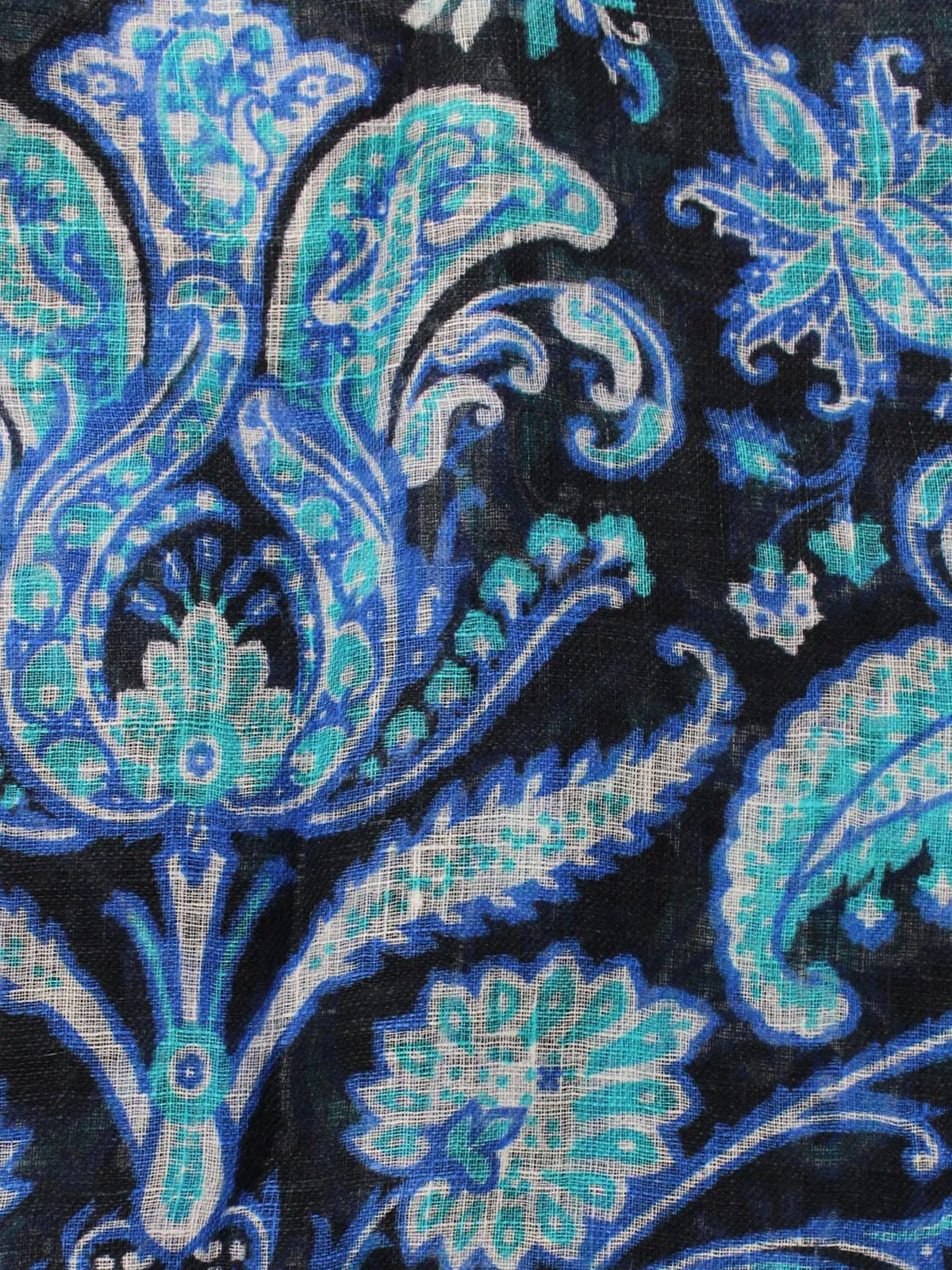 Kiton Scarf Dark Blue Turquoise Ornamental - Linen Shawl SALE