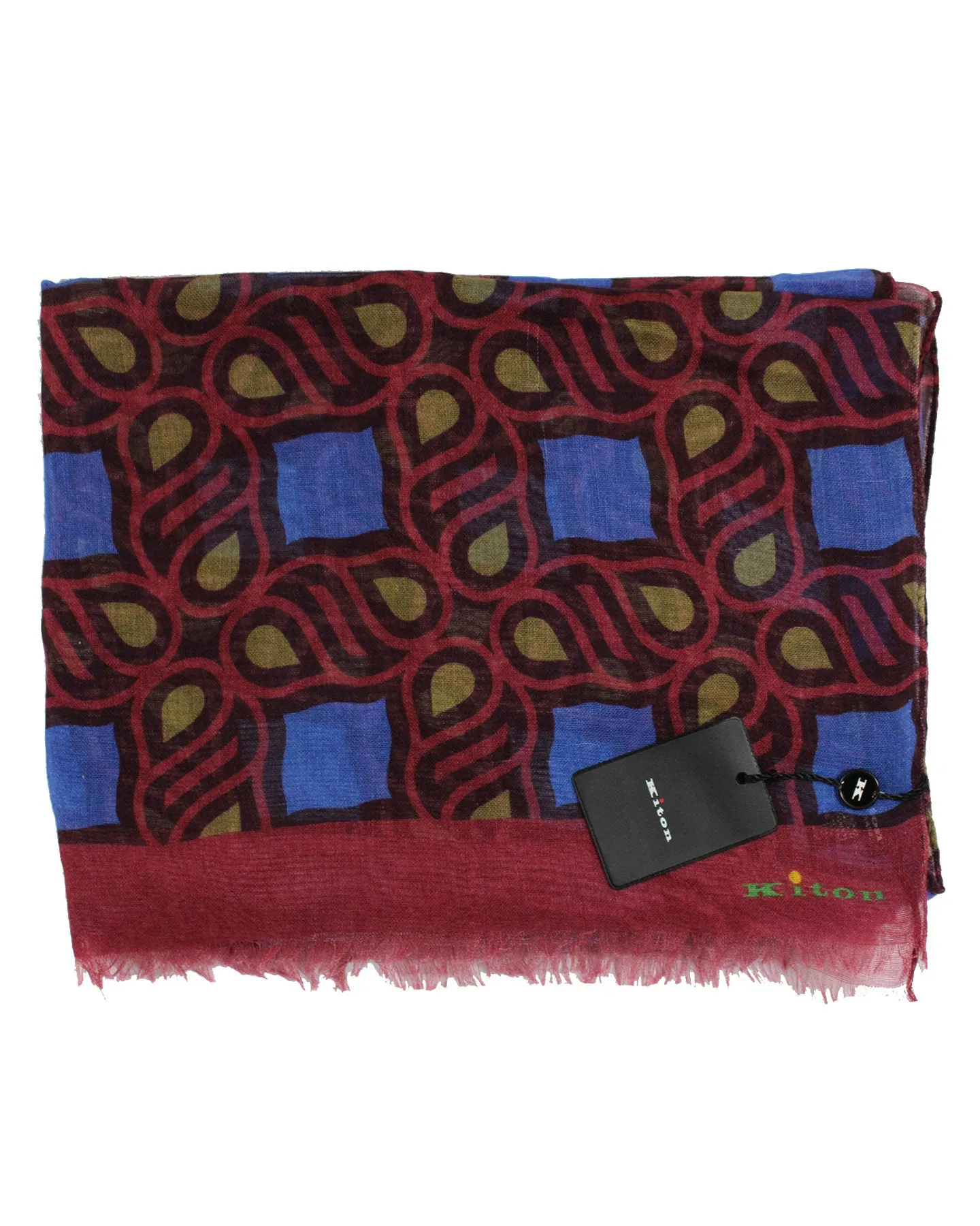 Kiton Scarf Royal Blue Bordeaux Design - Cashmere Silk Shawl