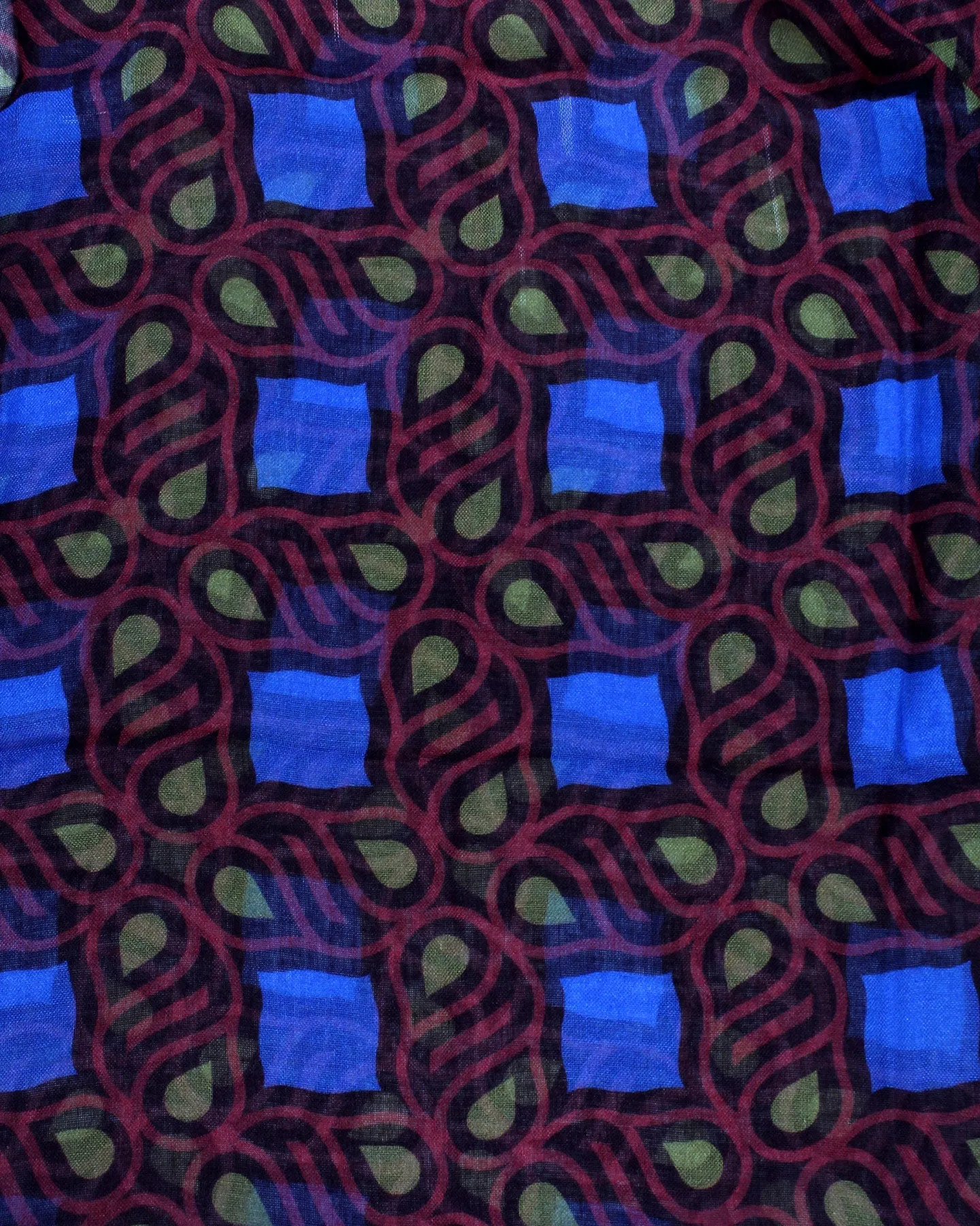 Kiton Scarf Royal Blue Bordeaux Design - Cashmere Silk Shawl