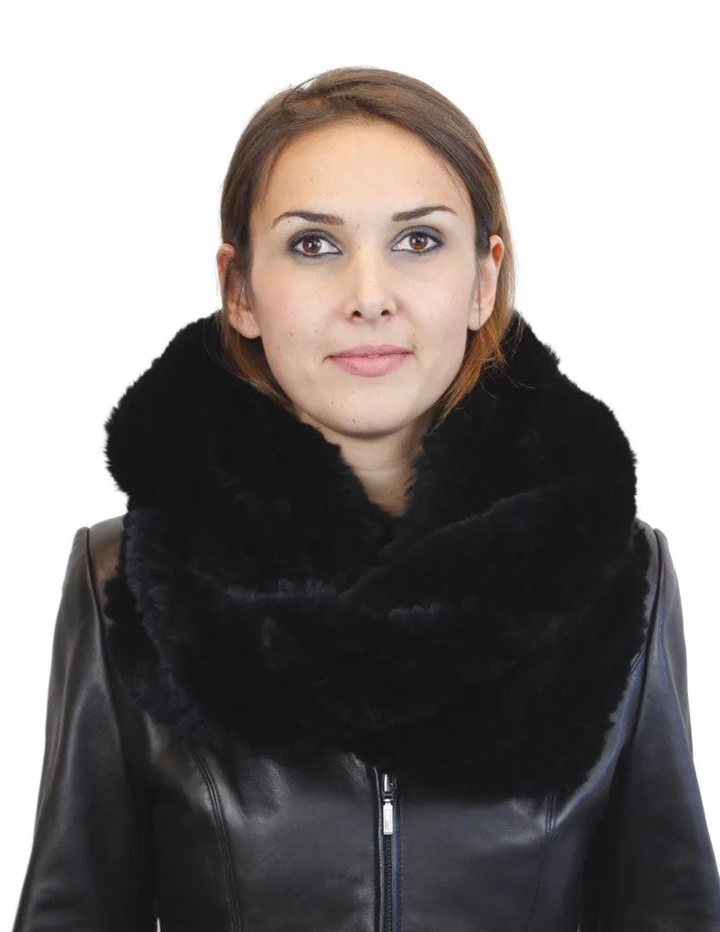 KNITTED REX RABBIT FUR HOODED INFINITY SCARF / NECK WARMER