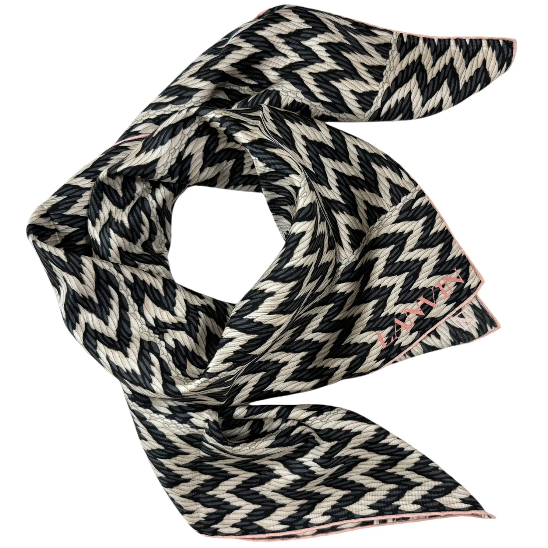 Lanvin Scarf Gray Pink Herringbone Design - Twill Silk Scarf