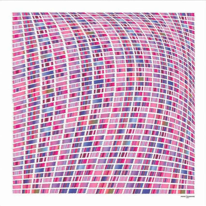 LARGE SILK SATIN SCARF - ETHNIC - Pink & Blue - 47x47"