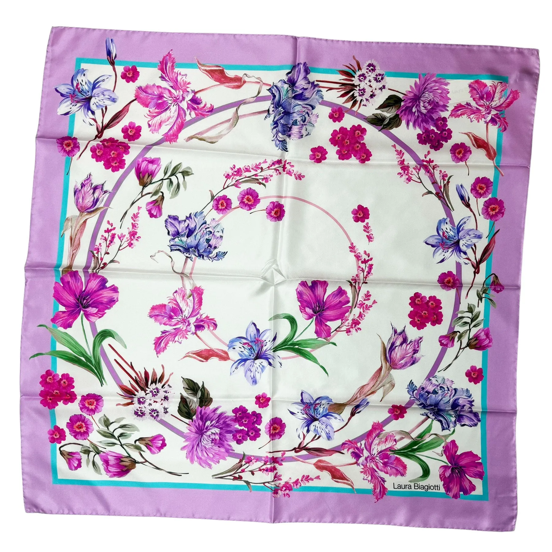 Laura Biagiotti Scarf Lilac Pink Floral - Square Silk Foulard