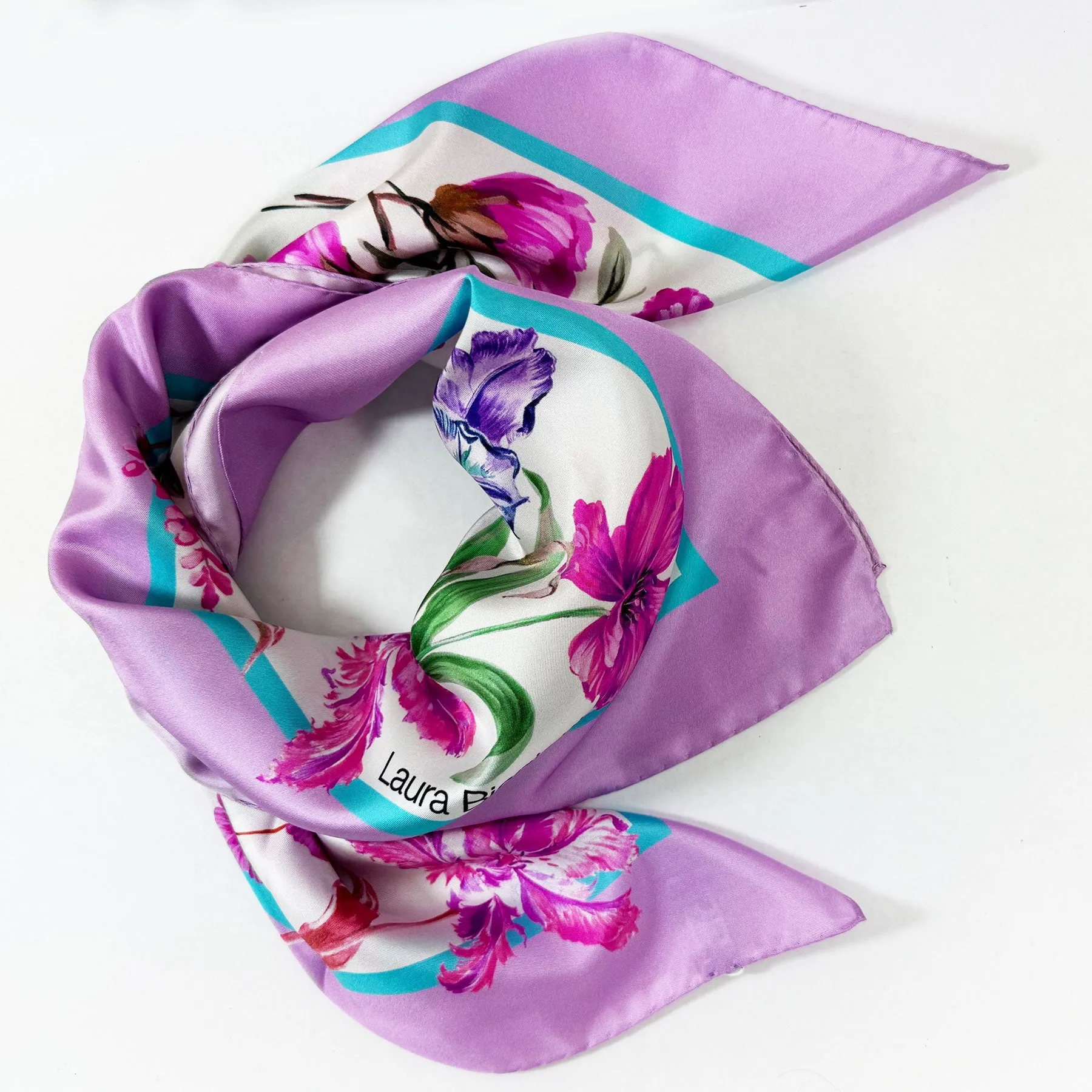 Laura Biagiotti Scarf Lilac Pink Floral - Square Silk Foulard