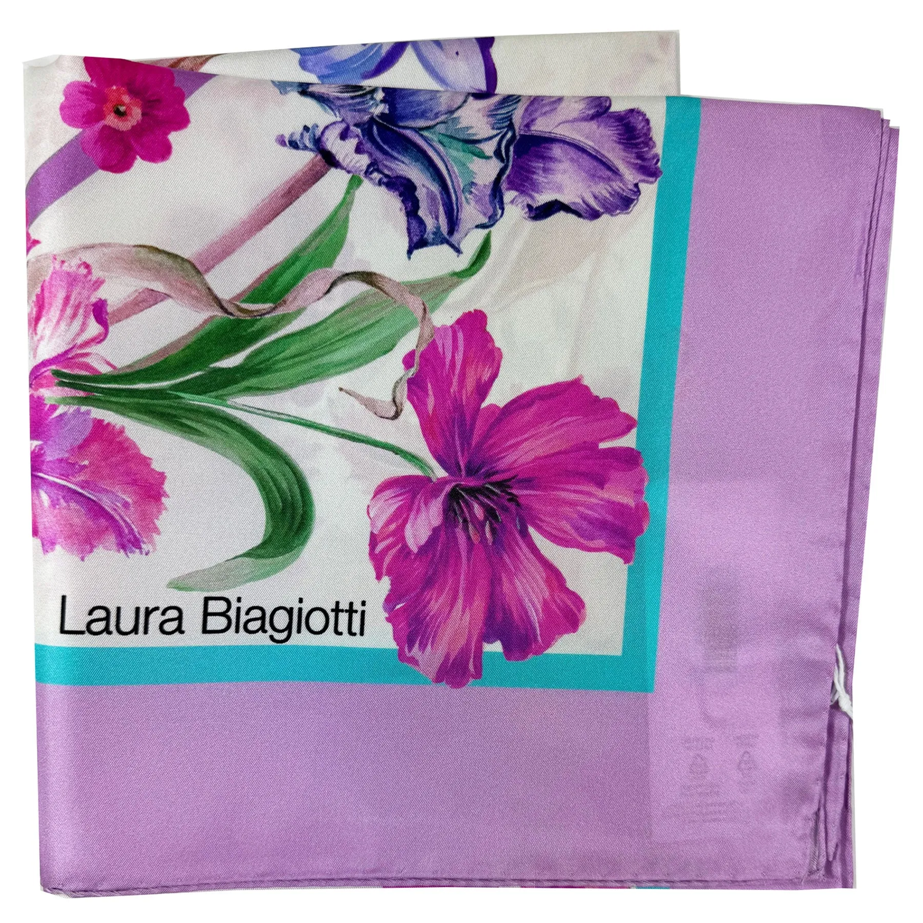 Laura Biagiotti Scarf Lilac Pink Floral - Square Silk Foulard