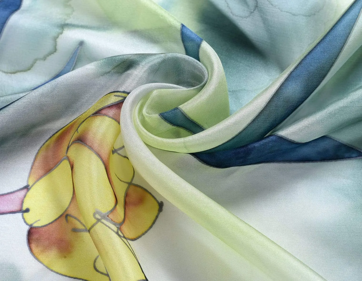 Long Hand Painted Silk Scarf - Water Garden