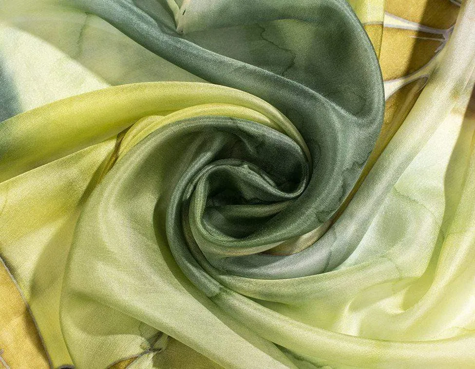 Long Hand Painted Silk Scarf - Water Garden