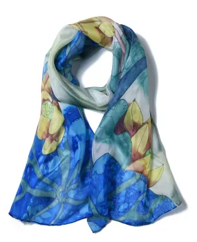 Long Hand Painted Silk Scarf - Water Garden