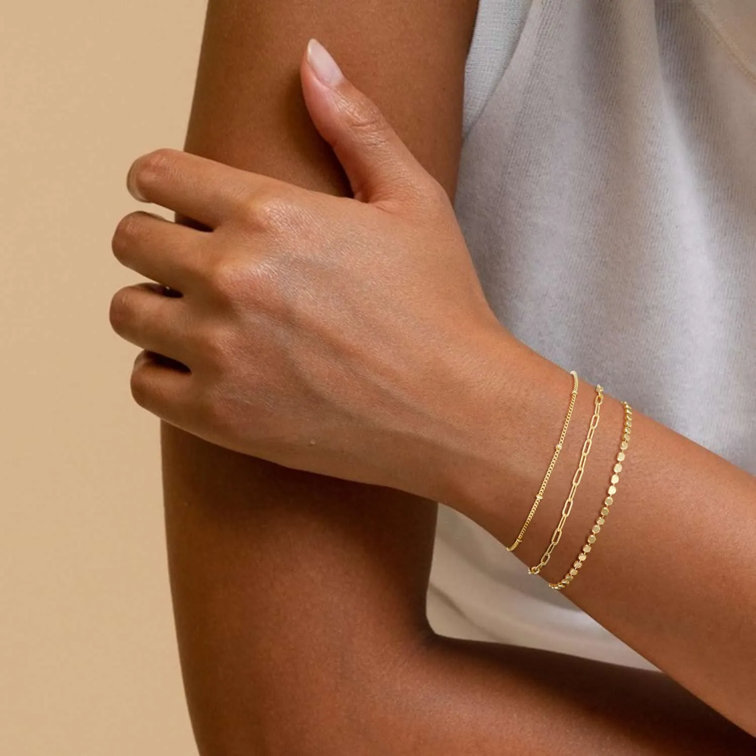 MBW Gold Bracelets for Women Trendy, Dainty 14K Gold Plated Bracelet Stack Beaded Chain Bracelet Set Thin Small Cute Paperclip Bracelets Fashion Waterproof Jewelry Gift Gold Accessories for Women