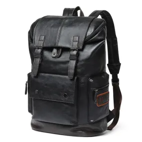 Men Pu Leather Backpack Men&#39;s Large Antitheft Travel Backpack Laptop Bag Black Bagpack Boy Big School Male Business Shoulder Bag