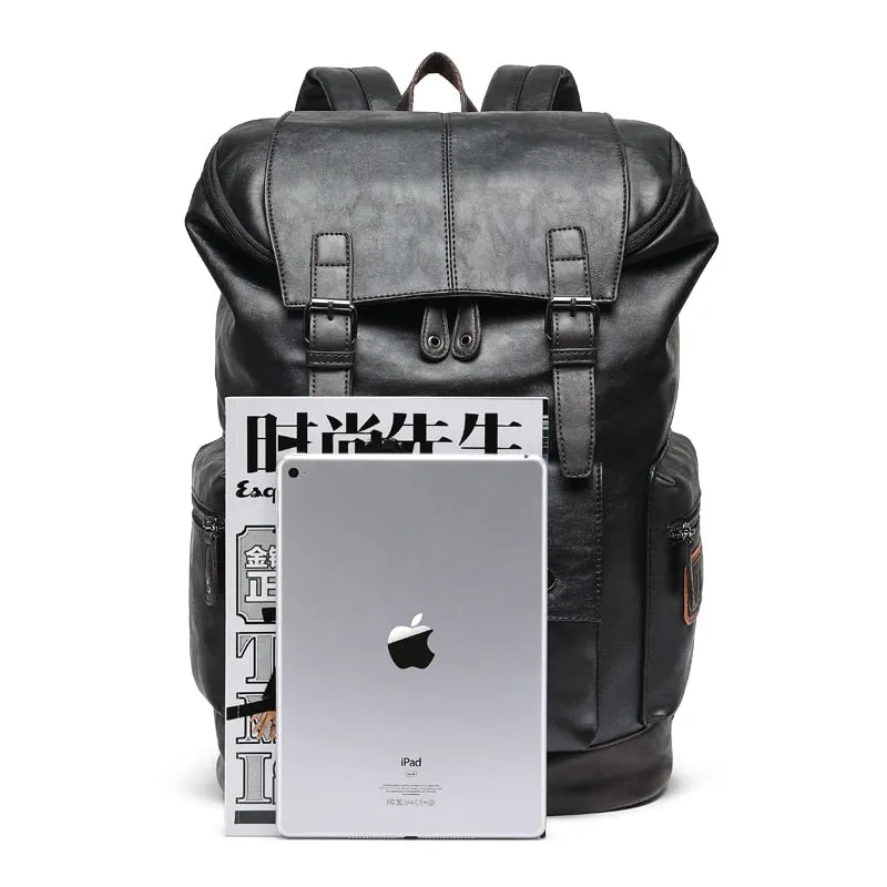 Men Pu Leather Backpack Men&#39;s Large Antitheft Travel Backpack Laptop Bag Black Bagpack Boy Big School Male Business Shoulder Bag