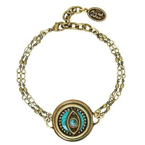 Michal Golan Round Teal Evil Eye Bracelet on Double Chain