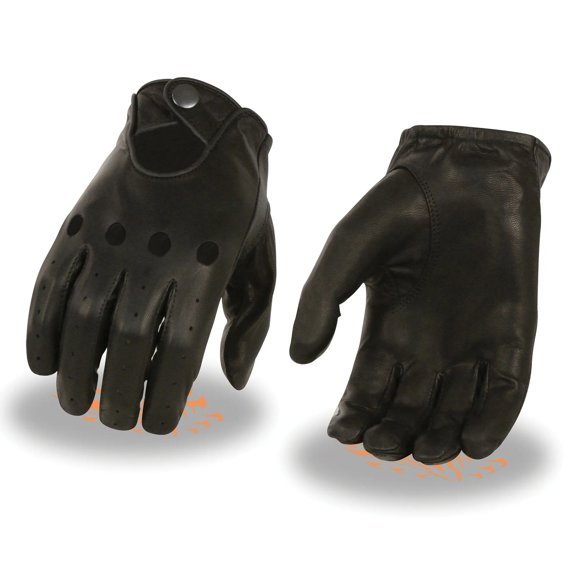 Milwaukee Leather SH729 Men's Black Perforated Leather Full Finger Motorcycle Hand Gloves W/ Breathable ‘Open Knuckle’