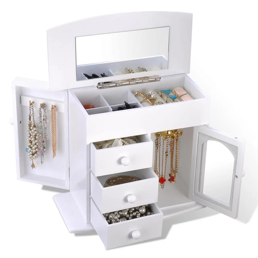 Mirrored Jewelry Box Organizer Armoire Cabinet - White