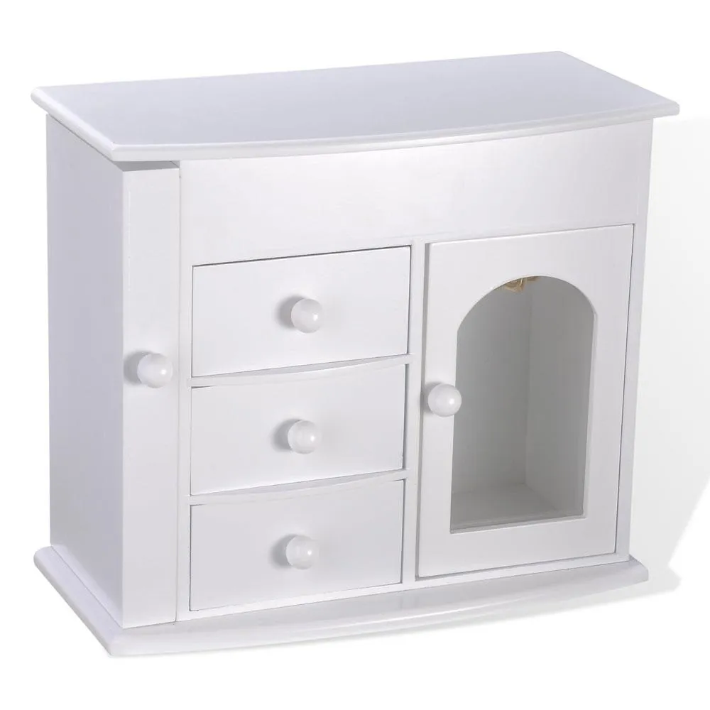 Mirrored Jewelry Box Organizer Armoire Cabinet - White