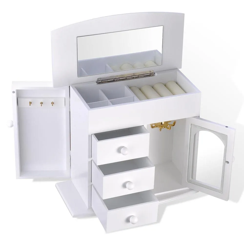 Mirrored Jewelry Box Organizer Armoire Cabinet - White