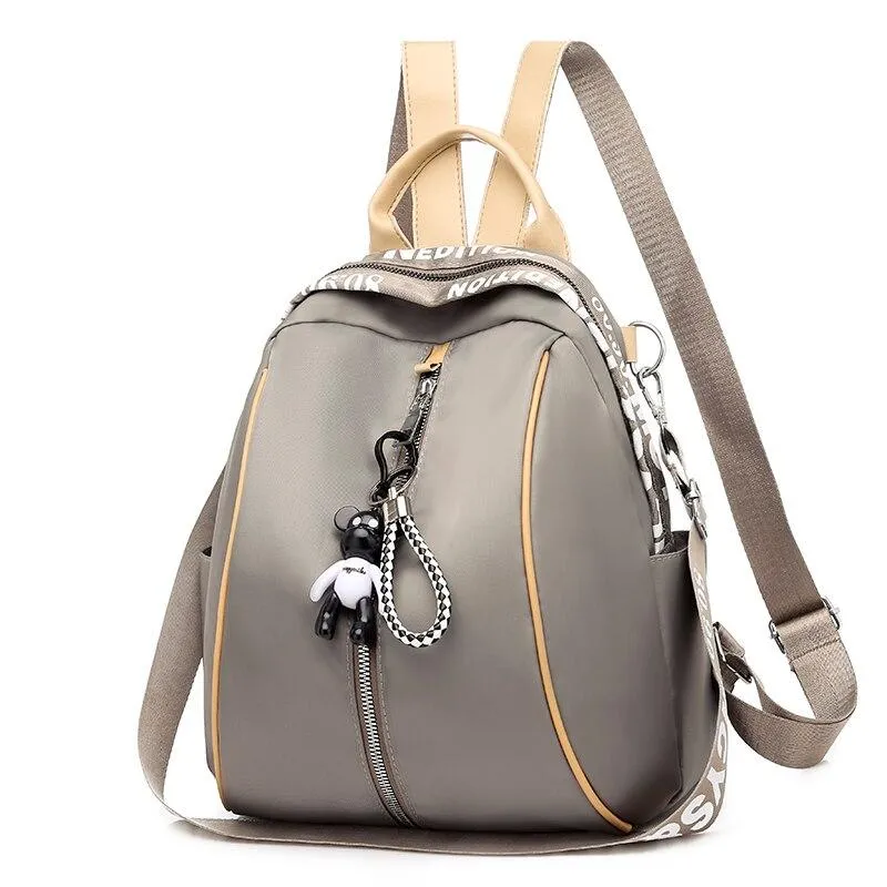 Multifunctional Waterproof Women's Zippered Nylon Backpack With Small Pendant