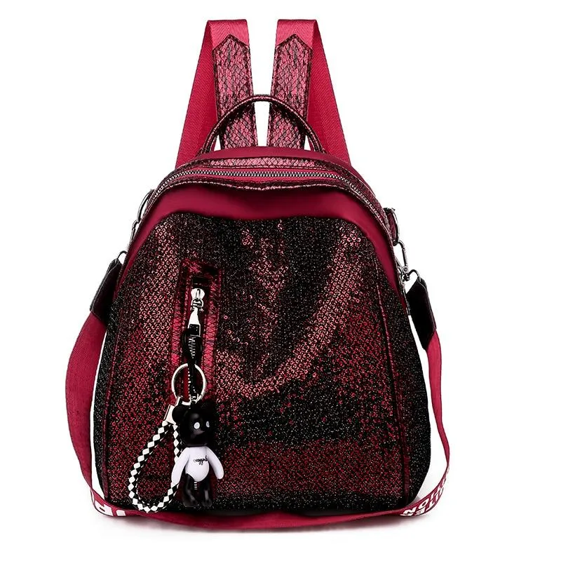 Multifunctional Waterproof Women's Zippered Nylon Backpack With Small Pendant