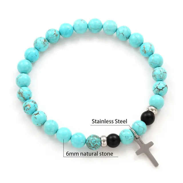 Natural Stone Bead Bracelet with Cross Charm