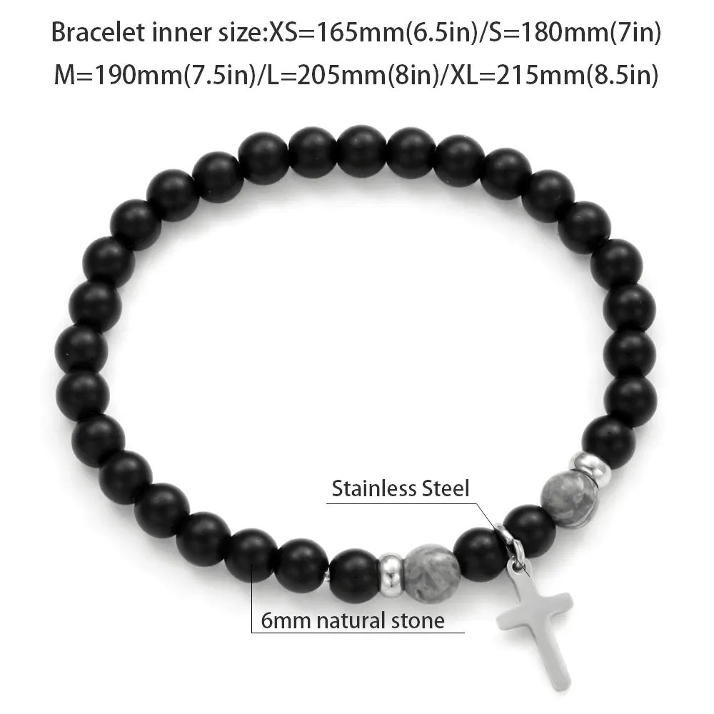 Natural Stone Bead Bracelet with Cross Charm