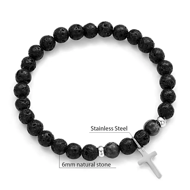 Natural Stone Bead Bracelet with Cross Charm