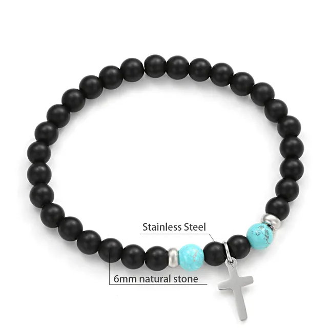 Natural Stone Bead Bracelet with Cross Charm