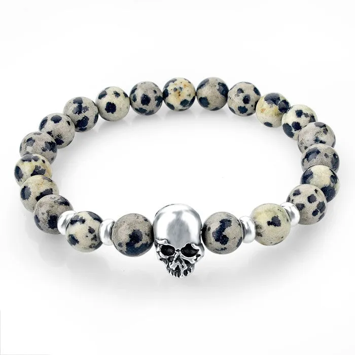 Natural Stone Beads Silver Skull Bracelets For Men Women Male Tiger Eye Casual Jewelry