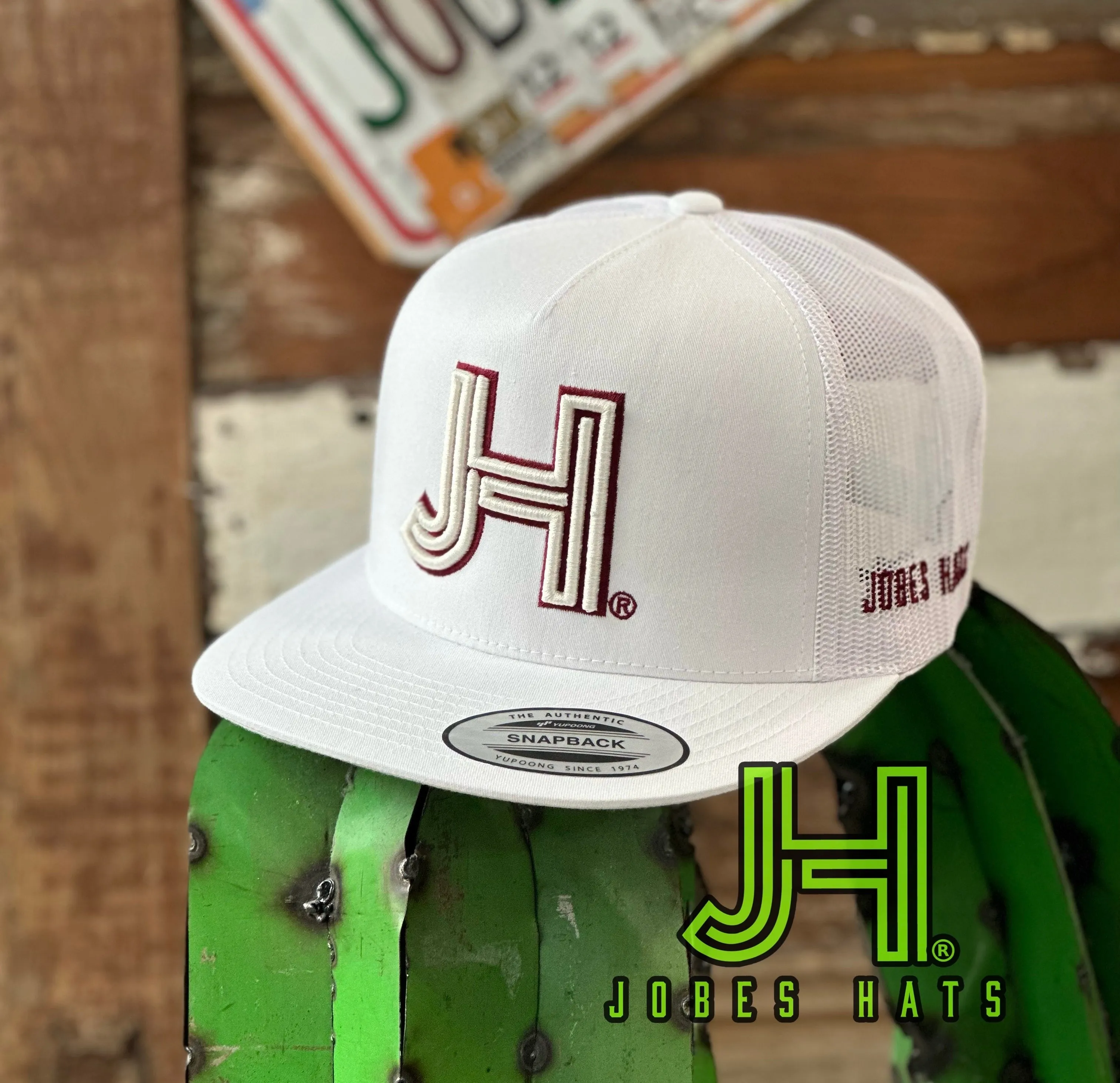 NEW 2023 Jobes Trucker Cap - All White 3D White JH/maroon outline