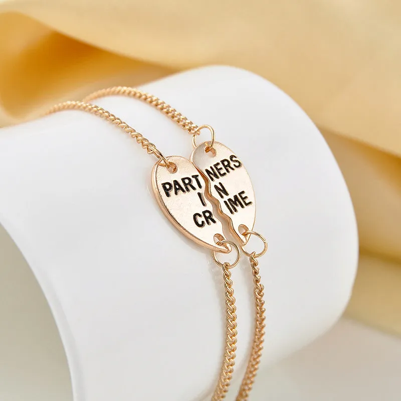 New Broken Heart Best Friend Bracelet Men Jewelry Partner In Crime Bracelets For Women Sisters Gifts