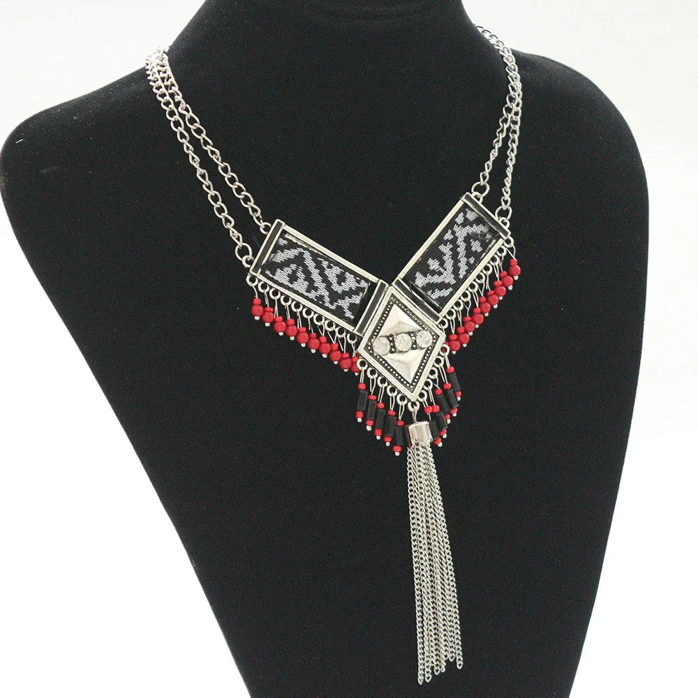 New fashion bohemian power gem tassel collar choker necklace vintage gypsy ethnic necklace women Maxi necklace fine Jewelry