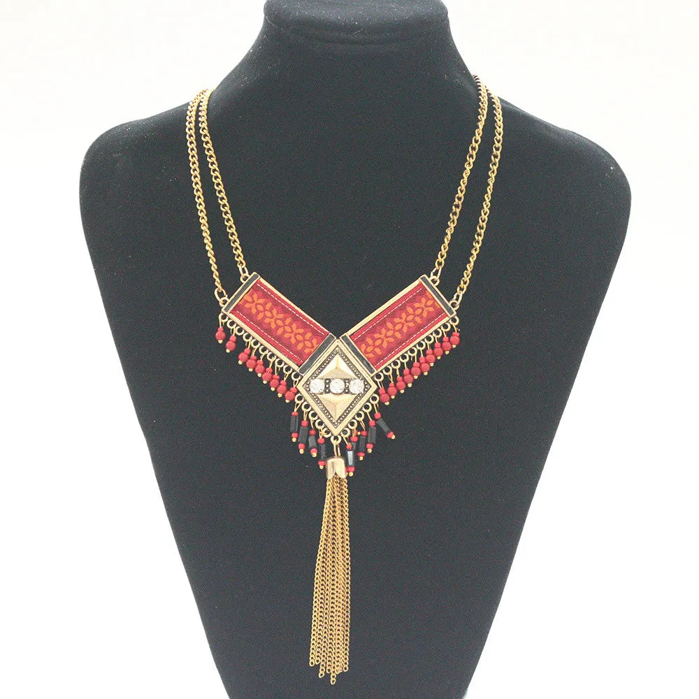 New fashion bohemian power gem tassel collar choker necklace vintage gypsy ethnic necklace women Maxi necklace fine Jewelry