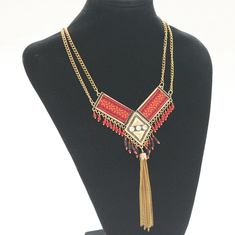 New fashion bohemian power gem tassel collar choker necklace vintage gypsy ethnic necklace women Maxi necklace fine Jewelry