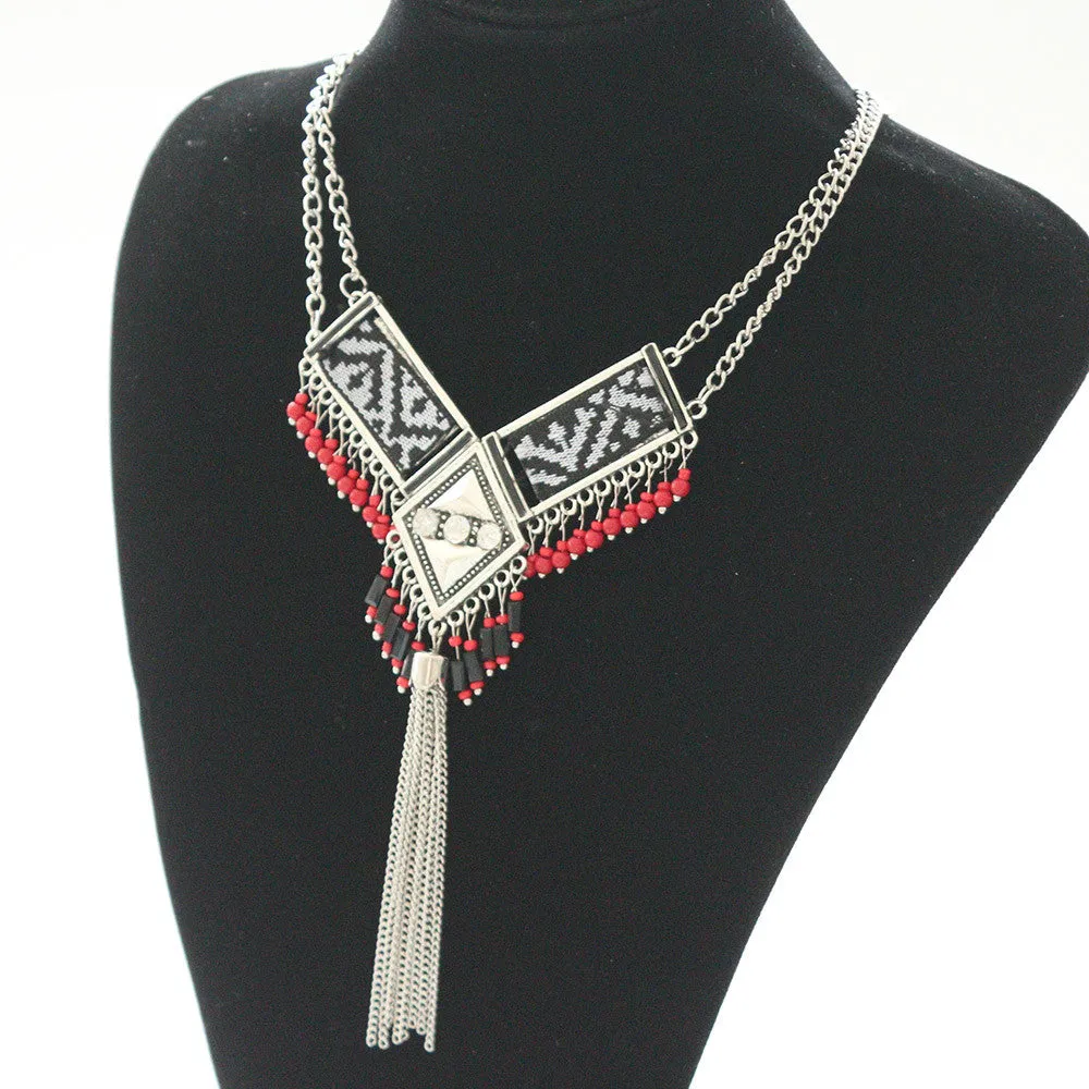 New fashion bohemian power gem tassel collar choker necklace vintage gypsy ethnic necklace women Maxi necklace fine Jewelry