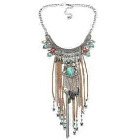 New Fashion Vintage Necklace Women Acrylic Beads Bohemian Kolye Leaves Leather Tassel Exo Choker Statement Necklaces & Pendants