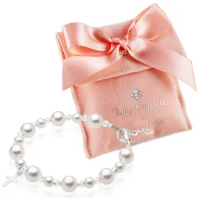 NewBorn Baby Baptism & Christening White Pearl Sterling silver Cross Charm Bracelet