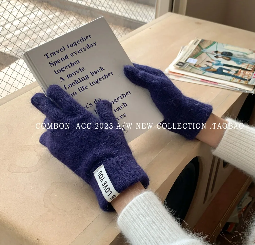 Rabbit Fur Knitted Gloves  Adorable Winter Warmth with Touchscreen Capability!