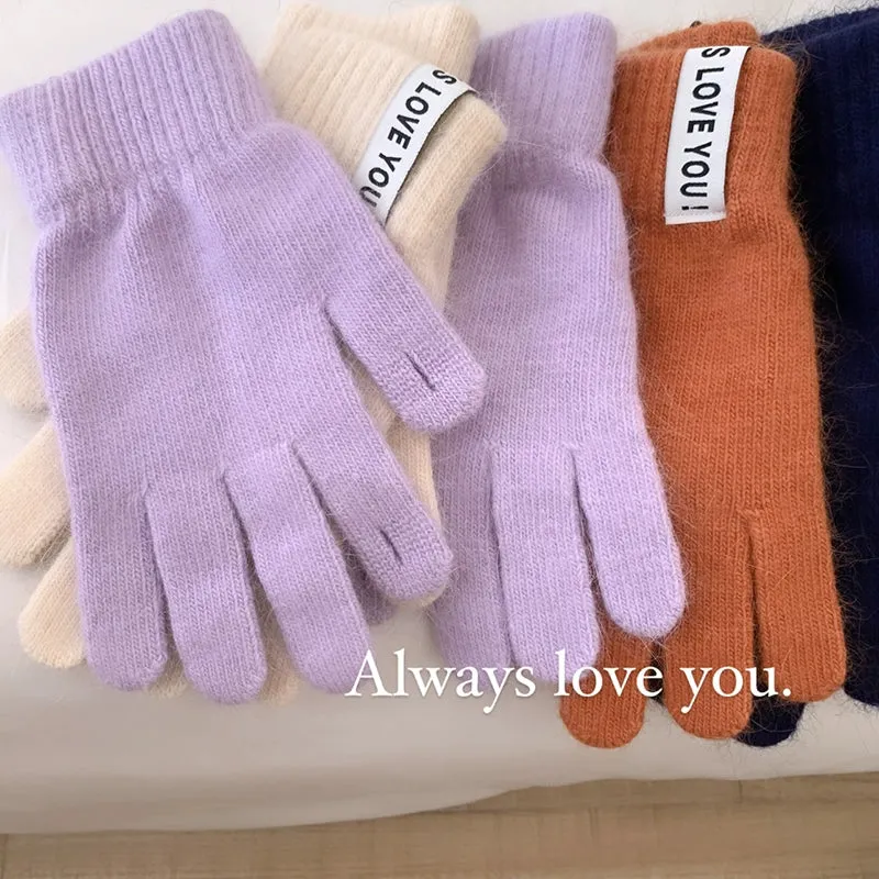 Rabbit Fur Knitted Gloves  Adorable Winter Warmth with Touchscreen Capability!