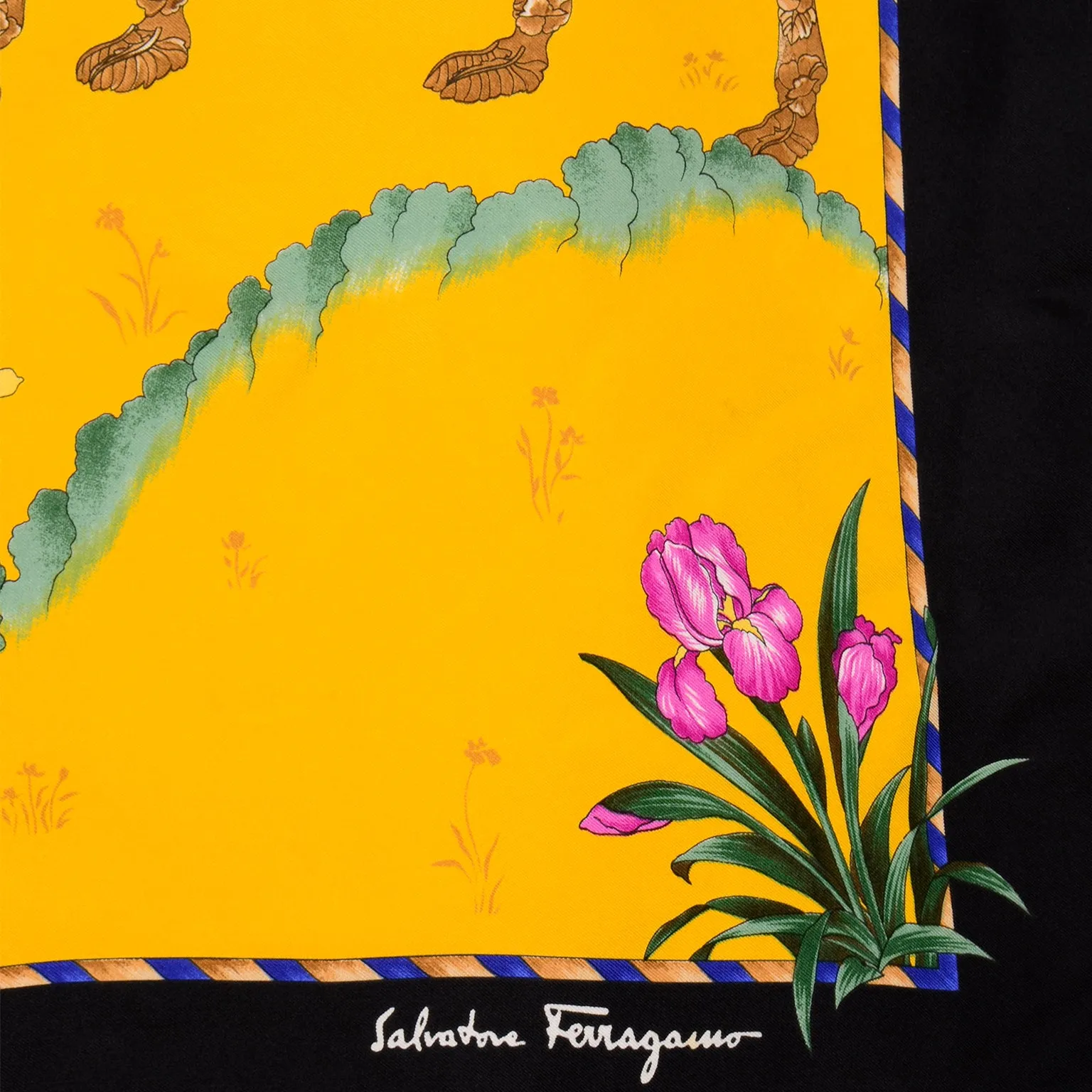 Rare Salvatore Ferragamo Vintage Silk Scarf w Mughal  Scene Princess & Camels