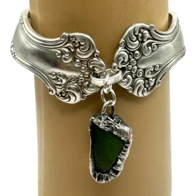 Sea Glass & Spoon Cuff Bracelet Artisan Crafted with Rogers Bros 1847 Spoons