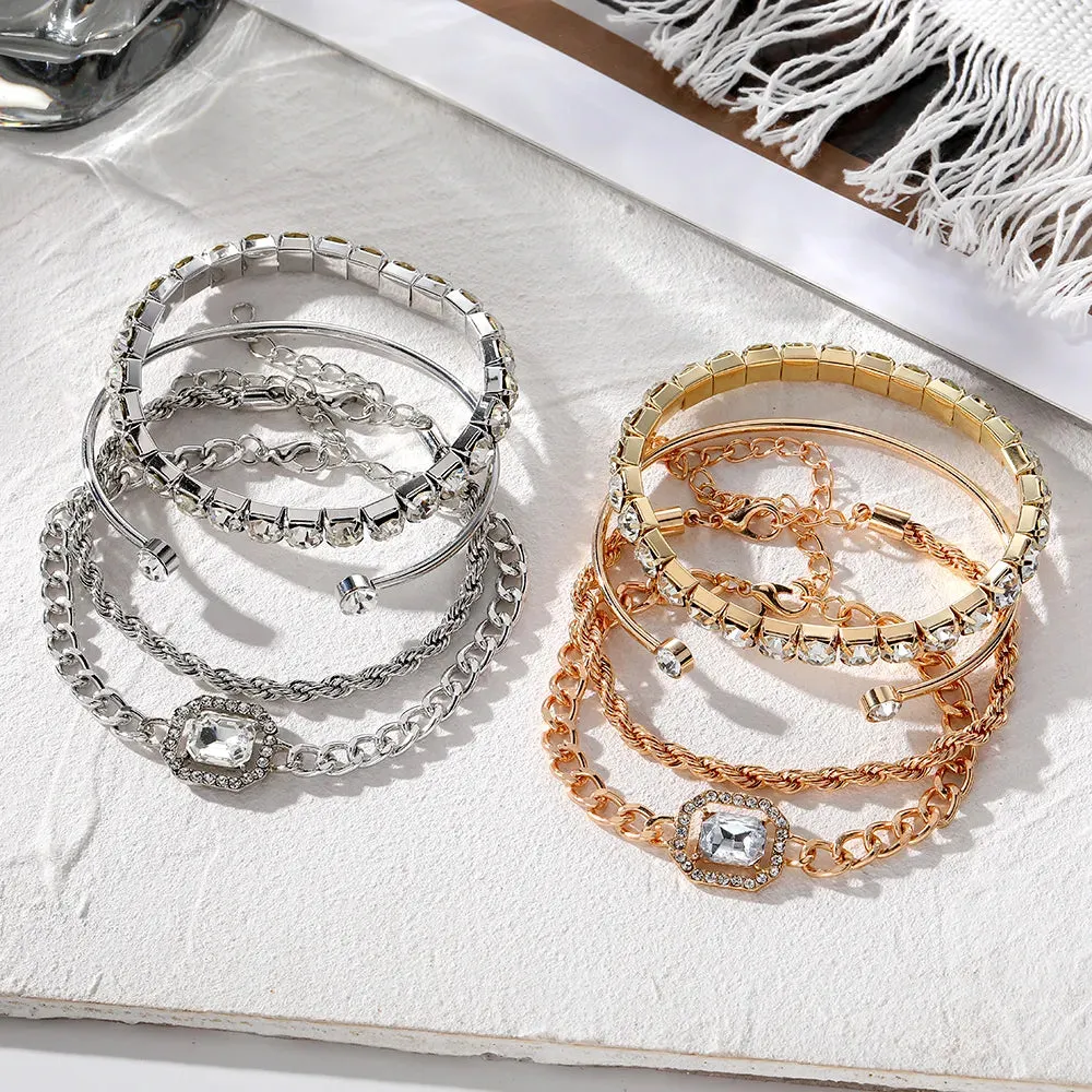 Shiny Adjustable 4 Piece Chain Bracelets Set