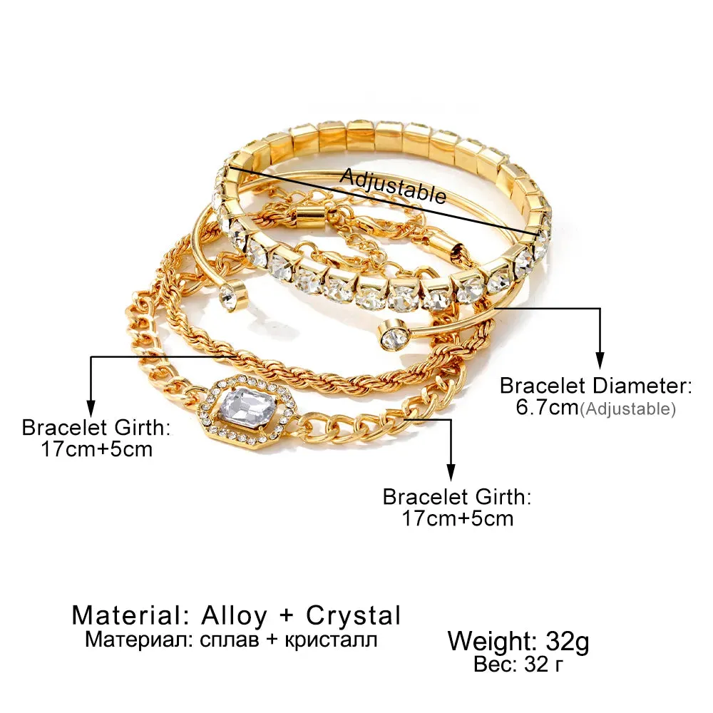 Shiny Adjustable 4 Piece Chain Bracelets Set