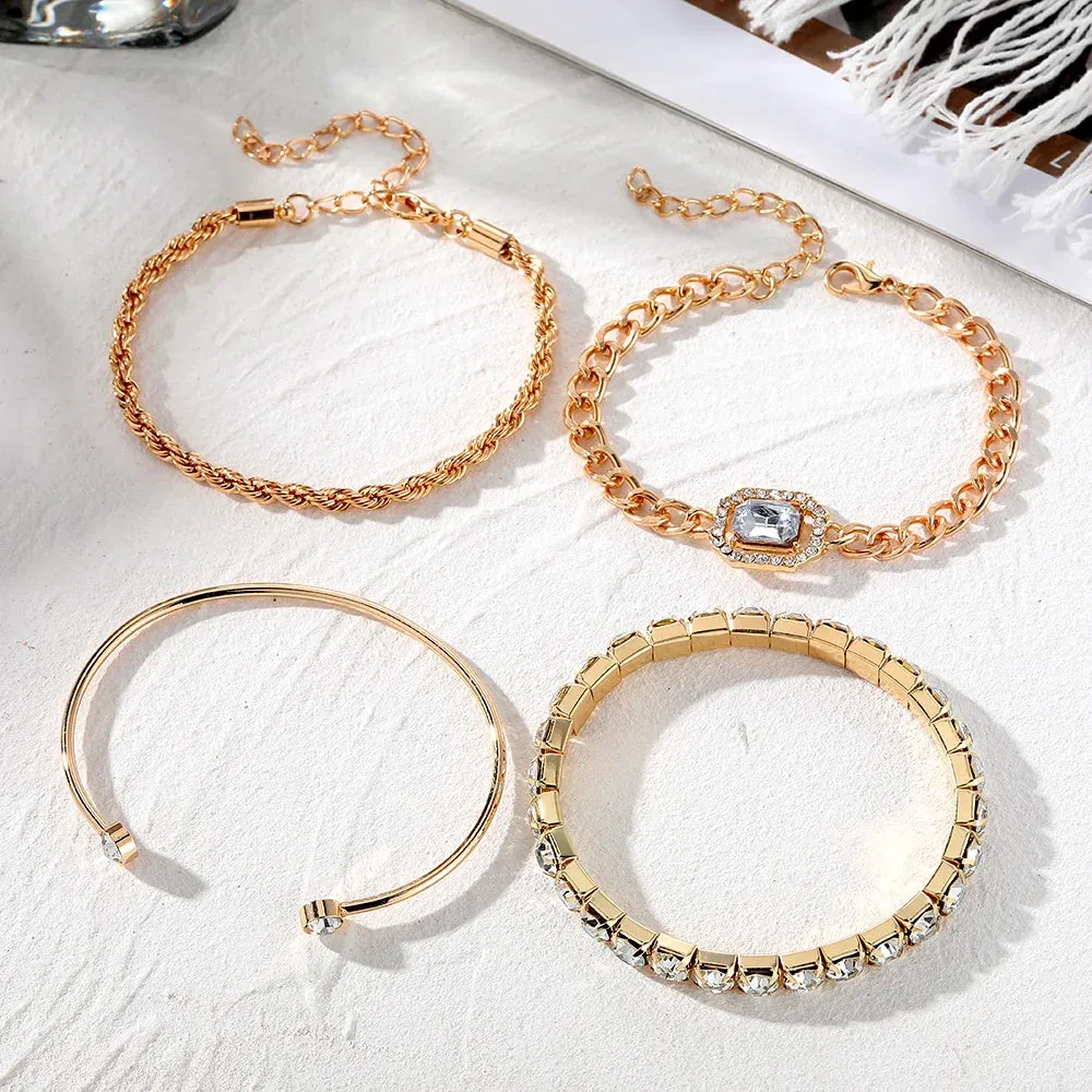 Shiny Adjustable 4 Piece Chain Bracelets Set