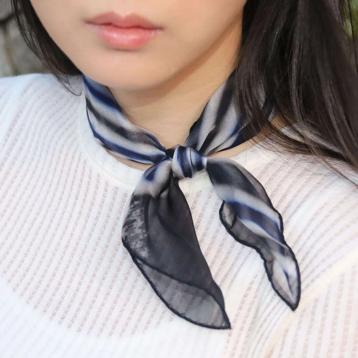 Stylish Printed Black Silk Scarf in Chiffon "L'Amour Caché Sobre"