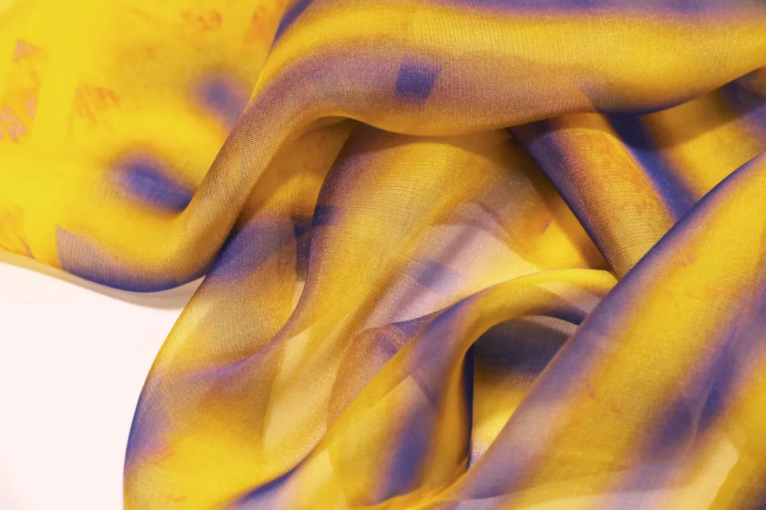 Stylish Yellow Purple Scarf in Chiffon "L'Amour Caché"