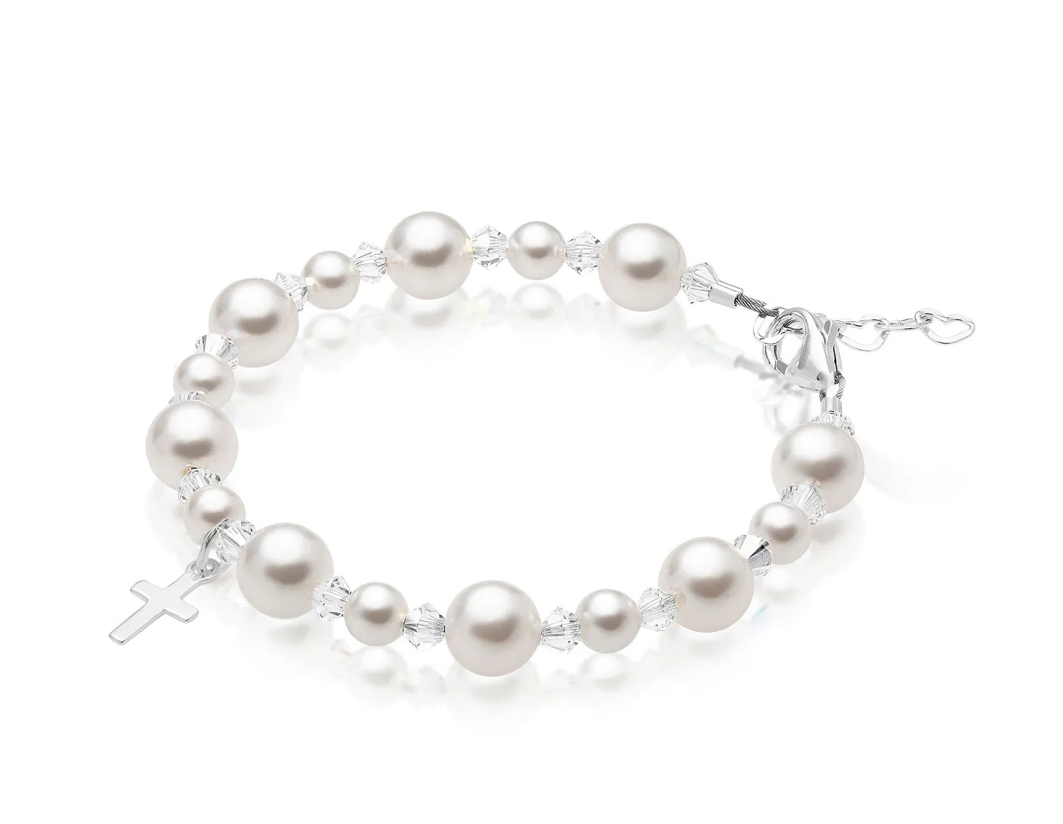 Toddler Baby Baptism & Christening White Pearl Sterling silver Cross Charm Bracelet