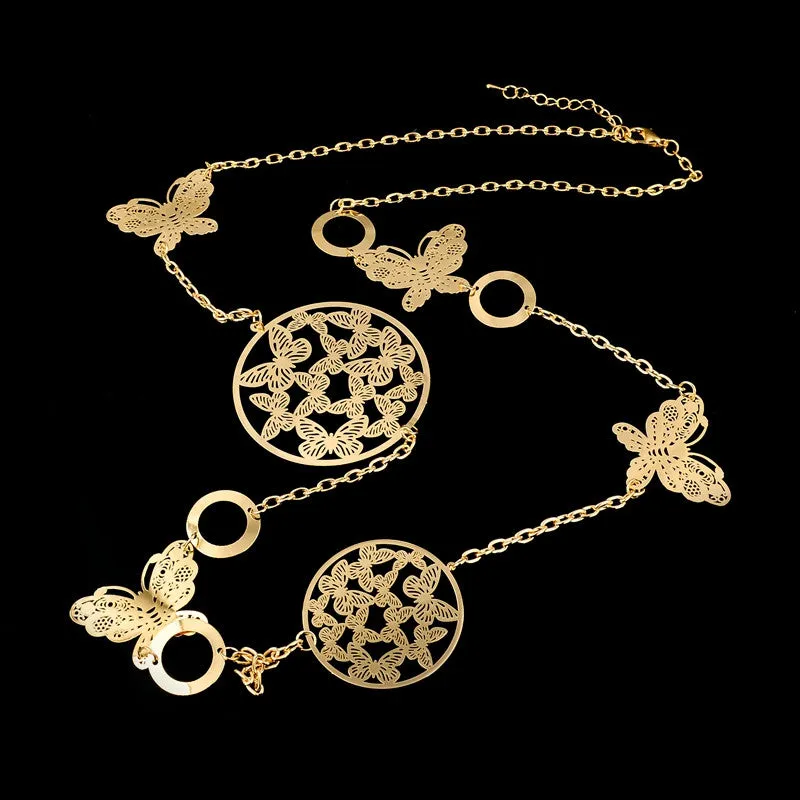 Vintage Long Statement Necklace Real Gold Silver Plated Round Flower Women Necklaces & Pendants Fashion Jewelry