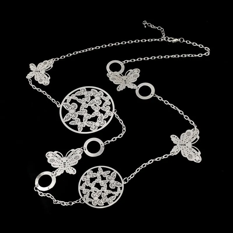 Vintage Long Statement Necklace Real Gold Silver Plated Round Flower Women Necklaces & Pendants Fashion Jewelry