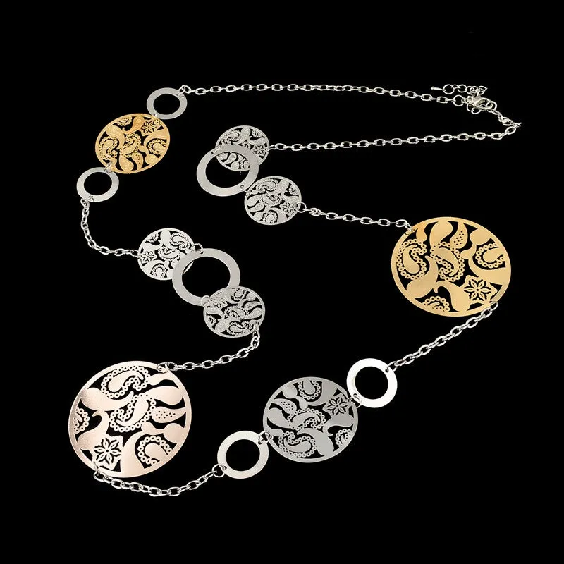 Vintage Long Statement Necklace Real Gold Silver Plated Round Flower Women Necklaces & Pendants Fashion Jewelry