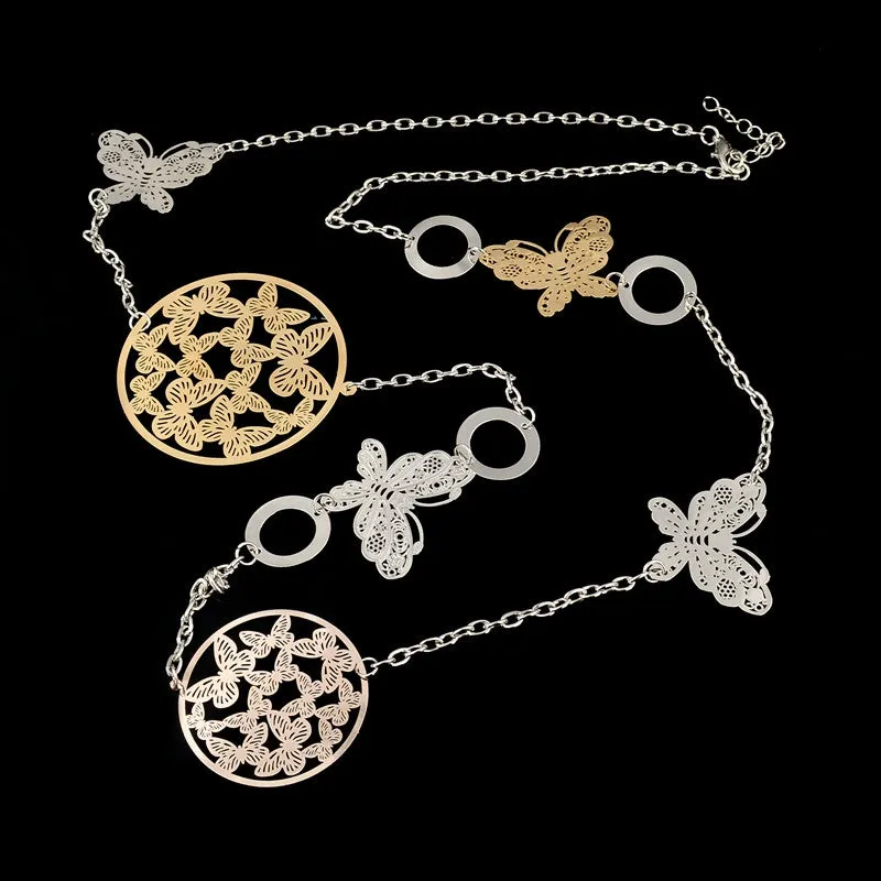 Vintage Long Statement Necklace Real Gold Silver Plated Round Flower Women Necklaces & Pendants Fashion Jewelry